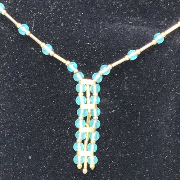 15 1/2" Blue Aquamarine and Gold Handmade Necklace - Picture 3 of 16